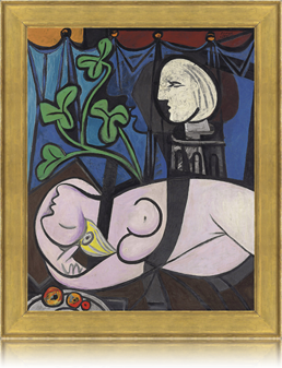 Picasso's Nude, Green Leaves and Bust with replica frame