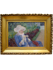 Frame containing Mary Cassatt's painting, Lydia Crocheting