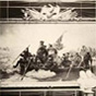 19th century photo by Matthew Brady showing the painting, 'Washington Crossing the Delaware', in the original frame