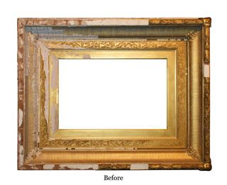Extensive damage of the Samuel Colman picture frame before restoration