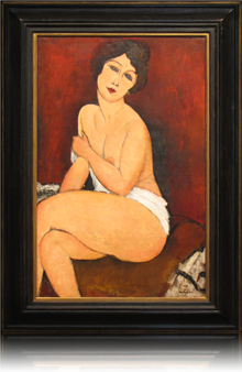 Period frame re-creation, shaped and painted with gilding surrounding a Modigliani painting, Nu Assis Sur un Divan