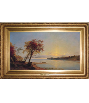 Jasper Cropsey - Autumn Landscape on the Hudson River painting with French-style reproduction frame