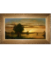 Martin Johnson Heade - Florida Sunrise painting with French-style reproduction frame