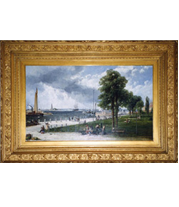 Andrew Melrose - New York Harbor and the Battery painting with French-style reproduction frame